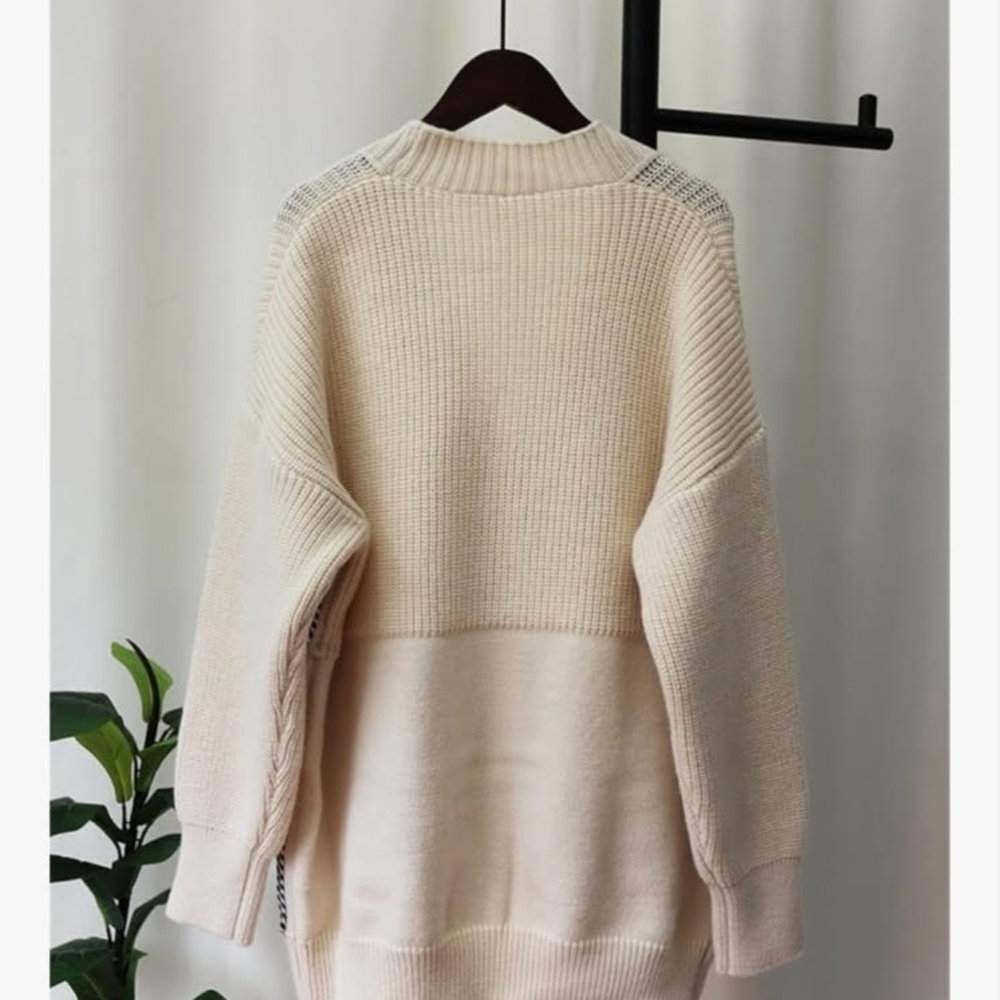 Elegant Cream and Blue Women's Cardigan - Picture 5 of 9